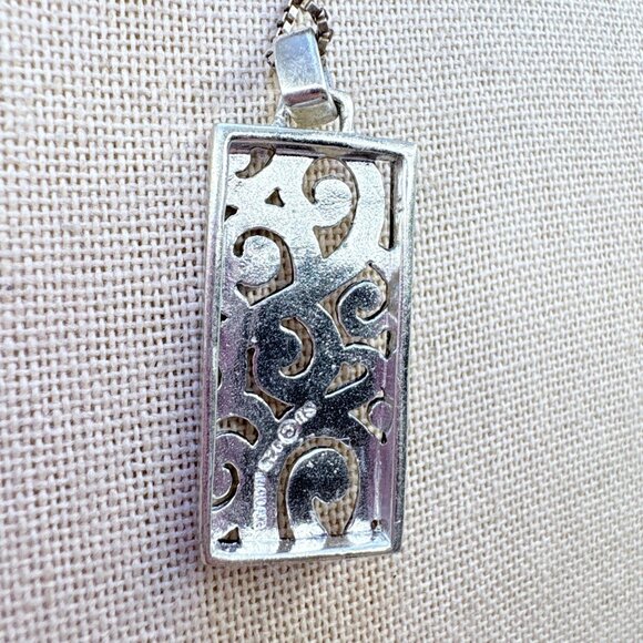 Sterling Silver 925 Scroll Design Rectangle Pendant Necklace Size 21.5" Length - Picture 4 of 14